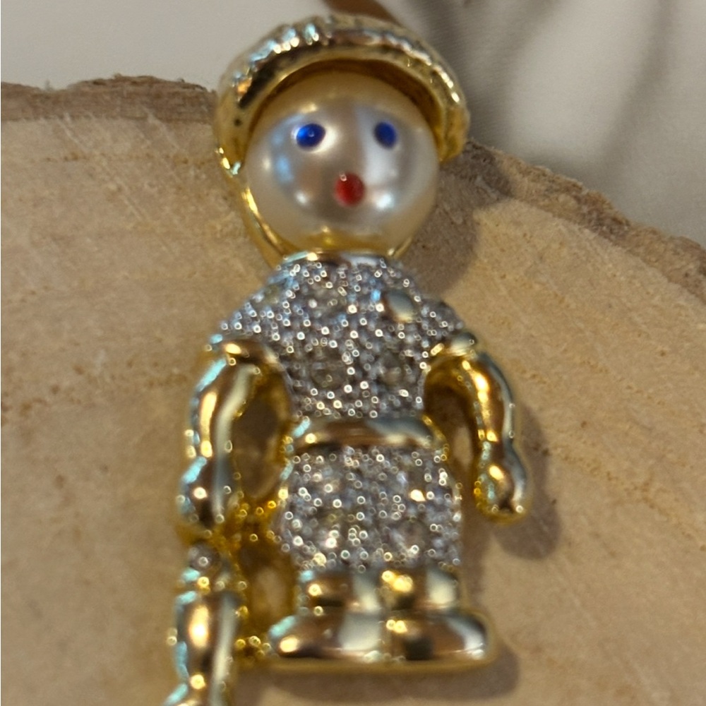 Vintage Carolee boy  With Doll Pin Brooch Pave Rhinestone Goldtone